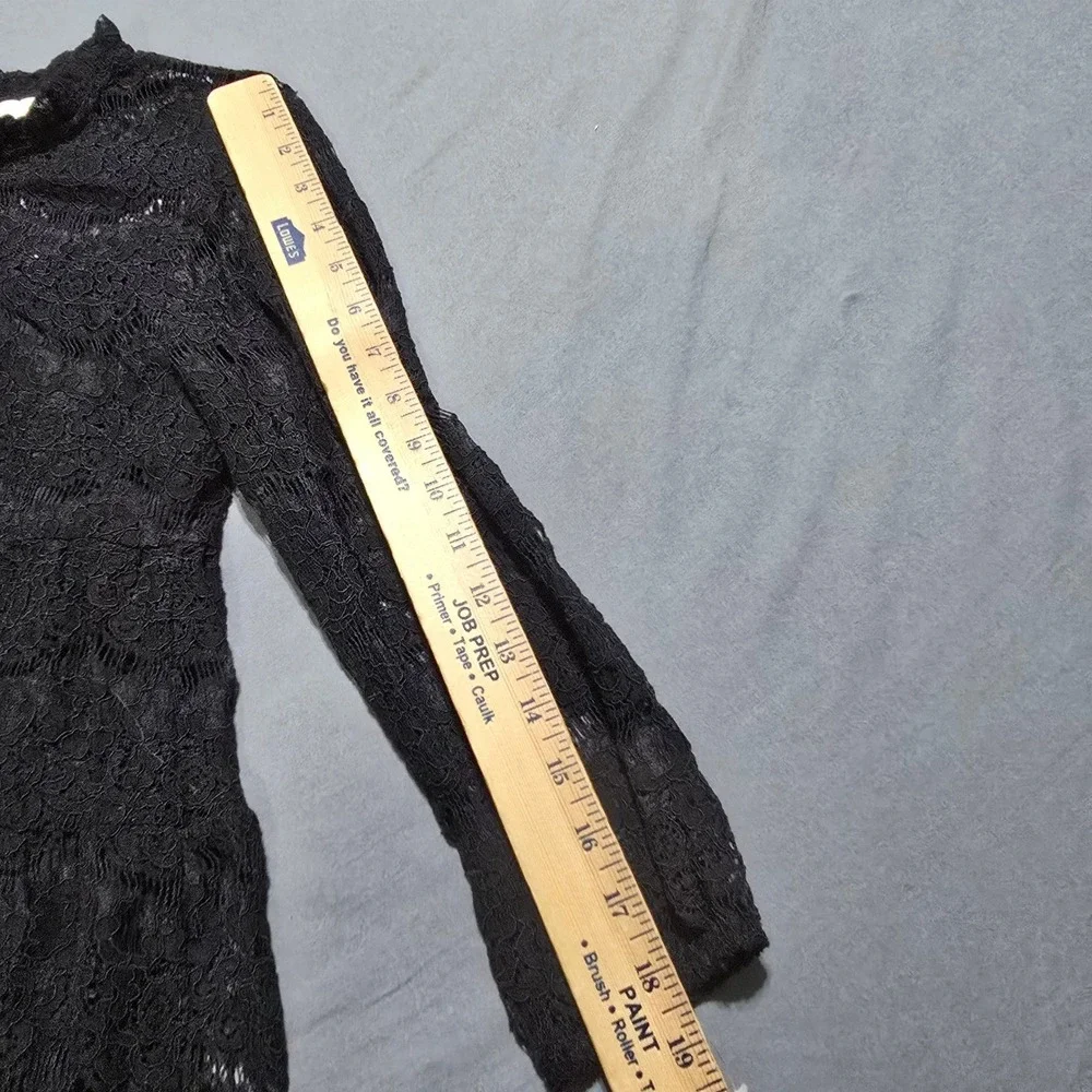 Monteau Los Angeles Lace Peplum Top Womens Medium Black Mock Neck Tiered - Picture 3 of 6